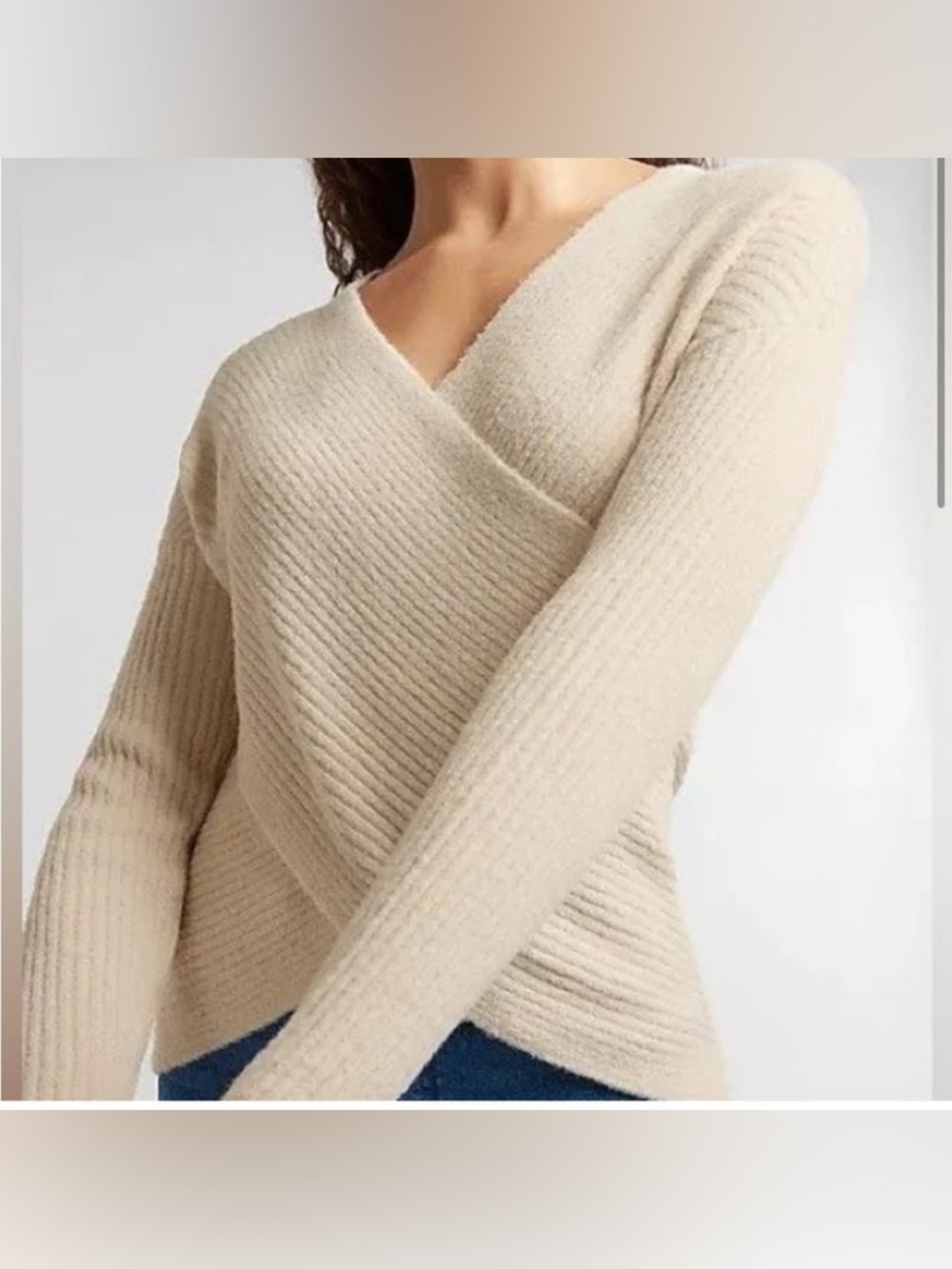 Express Cream Ribbed Wrap Tunic Sweater